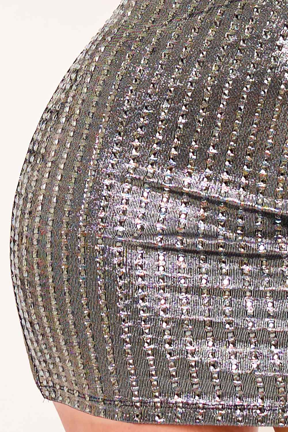 Symphony Dress - Rhinestone On Slinky Foil Crop Top Mini Dress | Zezebe