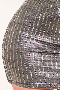 Symphony Dress - Rhinestone On Slinky Foil Crop Top Mini Dress | Zezebe