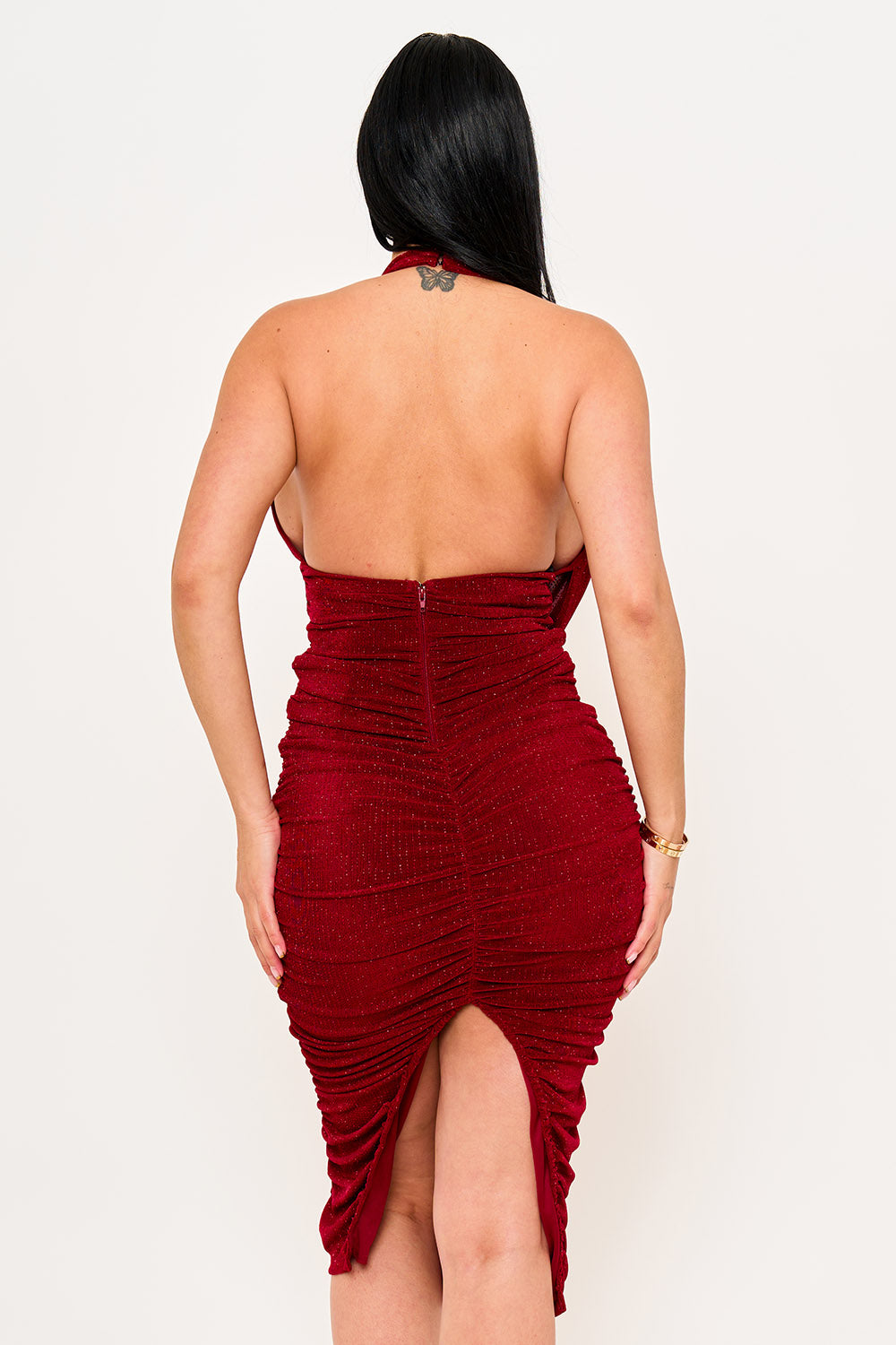 Symphony Dress - Glitter Halter Neck Midi Dress | Zezebe