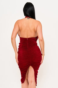 Symphony Dress - Glitter Halter Neck Midi Dress | Zezebe