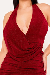 Symphony Dress - Glitter Halter Neck Midi Dress | Zezebe