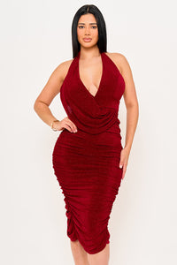 Symphony Dress - Glitter Halter Neck Midi Dress | Zezebe