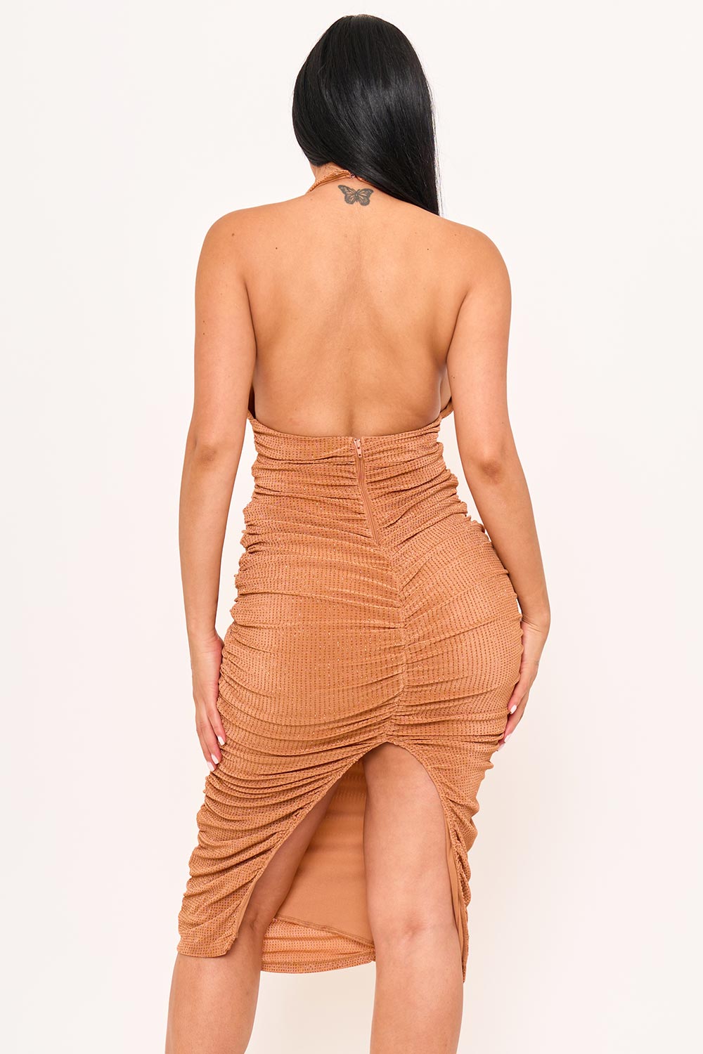 Symphony Dress - Glitter Halter Neck Midi Dress | Zezebe