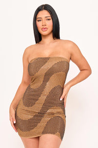 Symphony Dress - Swirl Patterned Rhinestone Tube Top Mini Dress | Zezebe