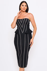 Chevron Pattern Pipe Detail Midi Dress