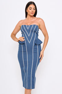 Chevron Pattern Pipe Detail Midi Dress