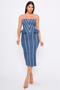 Chevron Pattern Pipe Detail Midi Dress