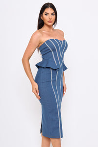 Chevron Pattern Pipe Detail Midi Dress