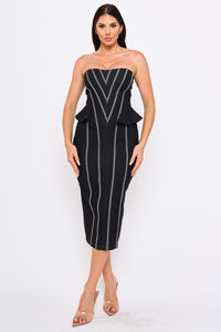 Chevron Pattern Pipe Detail Midi Dress