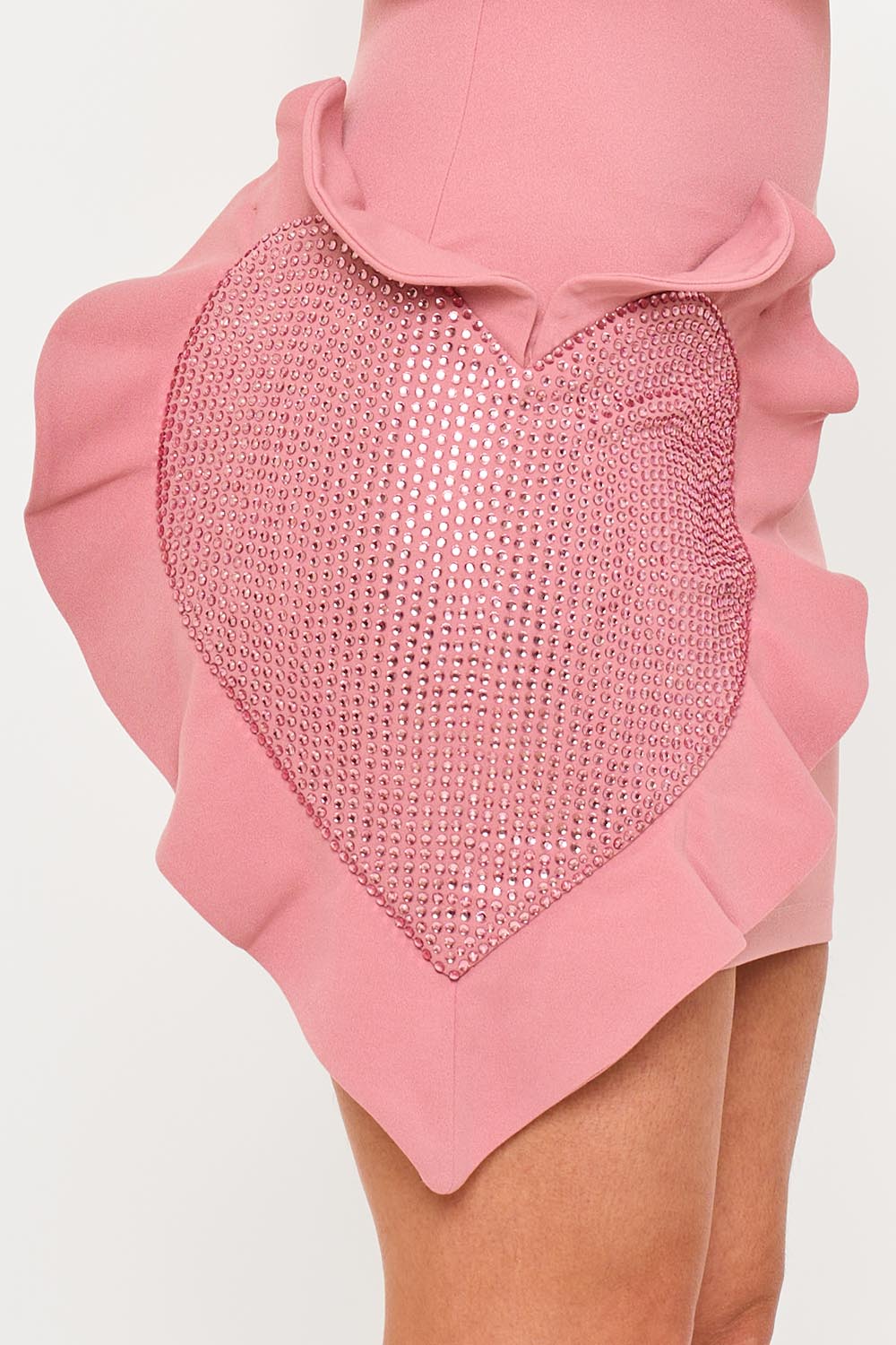 Off The Shoulder Rhinestone Heart On The Skirt Mini Dress