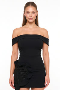 Off The Shoulder Rhinestone Heart On The Skirt Mini Dress
