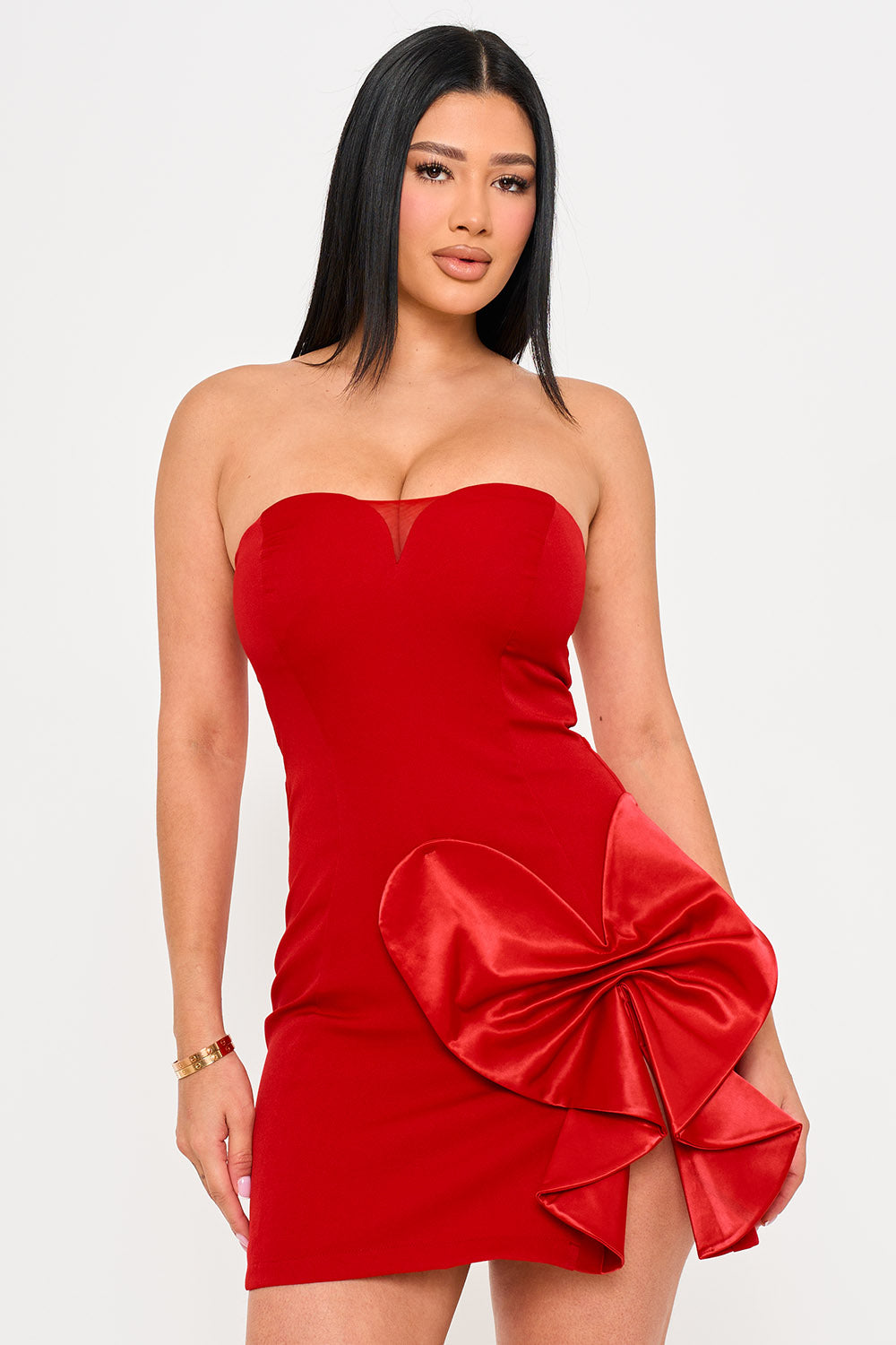 Symphony Dress - Satin Bow Detail Fabric Contrast Mini Dress | Zezebe