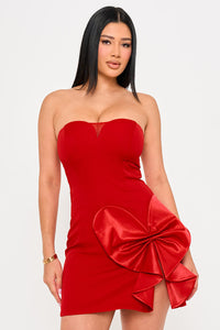 Symphony Dress - Satin Bow Detail Fabric Contrast Mini Dress | Zezebe