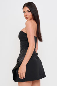 Symphony Dress - Satin Bow Detail Fabric Contrast Mini Dress | Zezebe