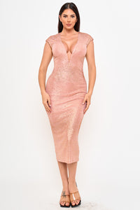 Shimmer Foil Bodycon Midi Dress
