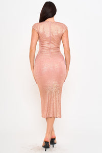 Shimmer Foil Bodycon Midi Dress