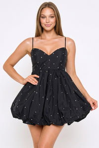 Rhinestone On Taffeta Balloon Skirt Mini Dress