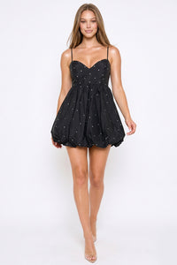 Rhinestone On Taffeta Balloon Skirt Mini Dress