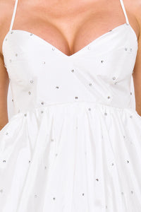 Rhinestone On Taffeta Balloon Skirt Mini Dress