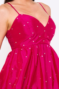 Rhinestone On Taffeta Balloon Skirt Mini Dress