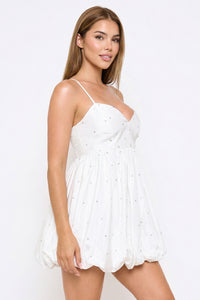 Rhinestone On Taffeta Balloon Skirt Mini Dress