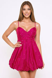 Rhinestone On Taffeta Balloon Skirt Mini Dress