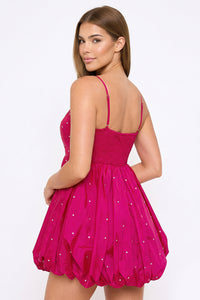 Rhinestone On Taffeta Balloon Skirt Mini Dress