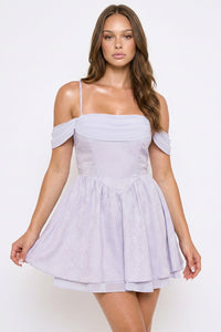 Symphony Dress - Floral Jacquard Open Shoulder Mini Dress | Zezebe