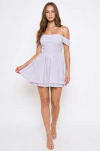 Symphony Dress - Floral Jacquard Open Shoulder Mini Dress | Zezebe