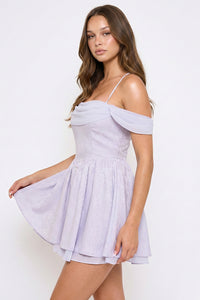 Symphony Dress - Floral Jacquard Open Shoulder Mini Dress | Zezebe