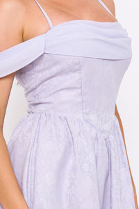 Symphony Dress - Floral Jacquard Open Shoulder Mini Dress | Zezebe