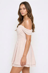 Symphony Dress - Floral Jacquard Open Shoulder Mini Dress | Zezebe