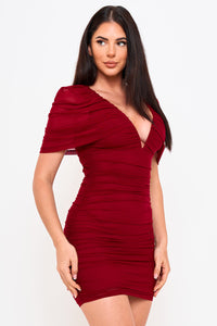 Symphony Dress - Mesh Shirring Shoulder Cape Mini Dress | Zezebe