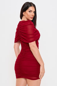 Symphony Dress - Mesh Shirring Shoulder Cape Mini Dress | Zezebe