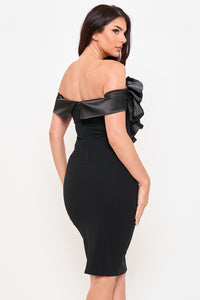 Satin Layer Ruffle Across The Front Midi Dress