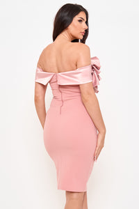 Satin Layer Ruffle Across The Front Midi Dress