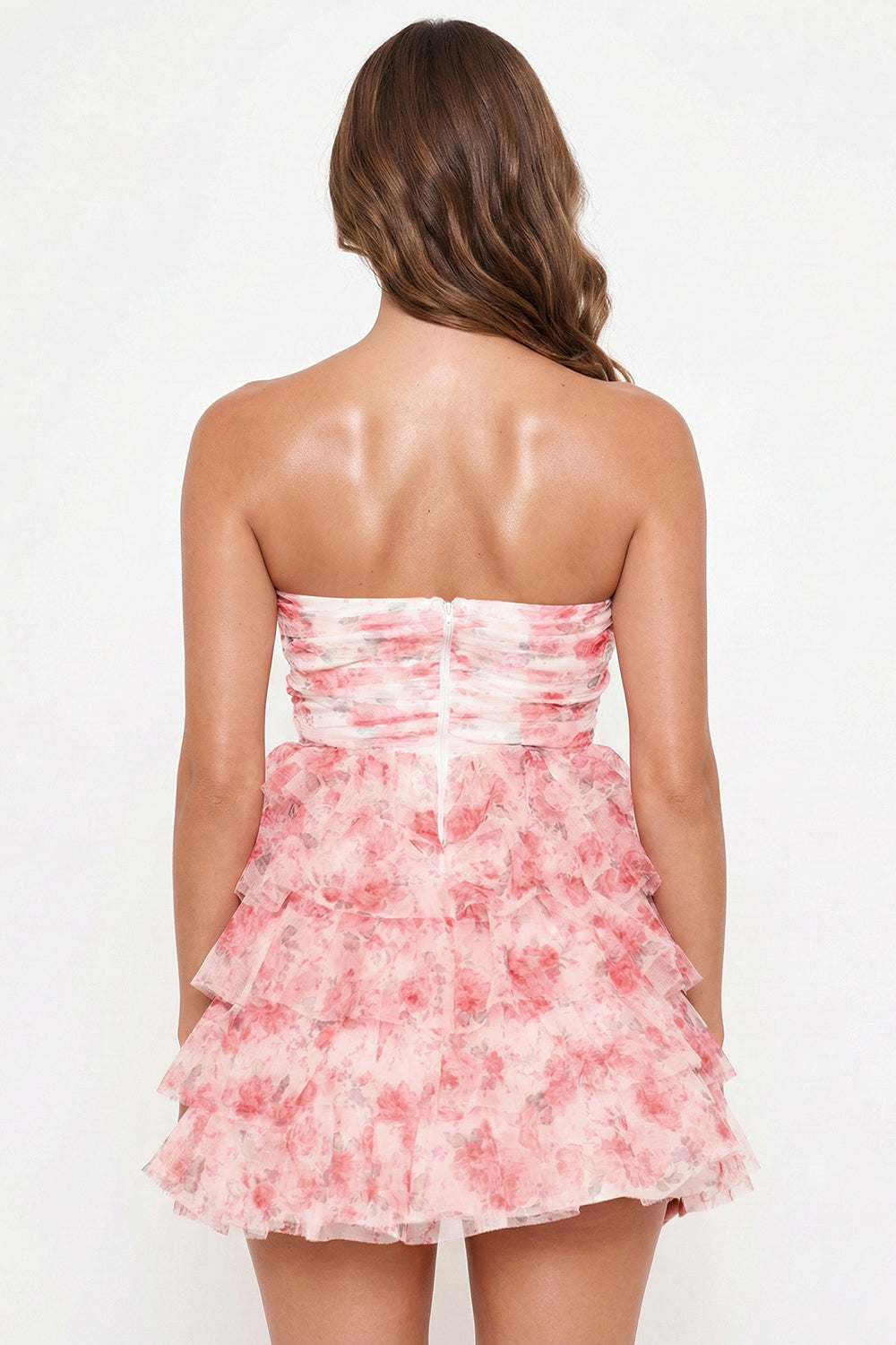 Spring Floral Print Layered Ruffle Mini Dress