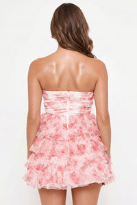 Spring Floral Print Layered Ruffle Mini Dress