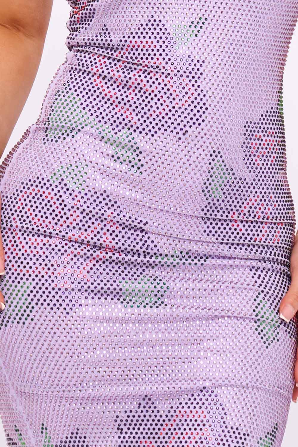 Rose Pattern Rhinestone Tube Top Midi Dress