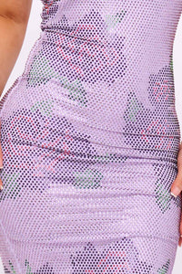 Rose Pattern Rhinestone Tube Top Midi Dress