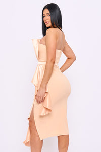 Symphony Dress - Satin Pleated Fabric Contrast Midi Dress | Zezebe