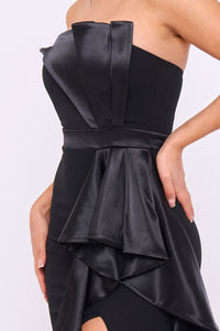 Symphony Dress - Satin Pleated Fabric Contrast Midi Dress | Zezebe