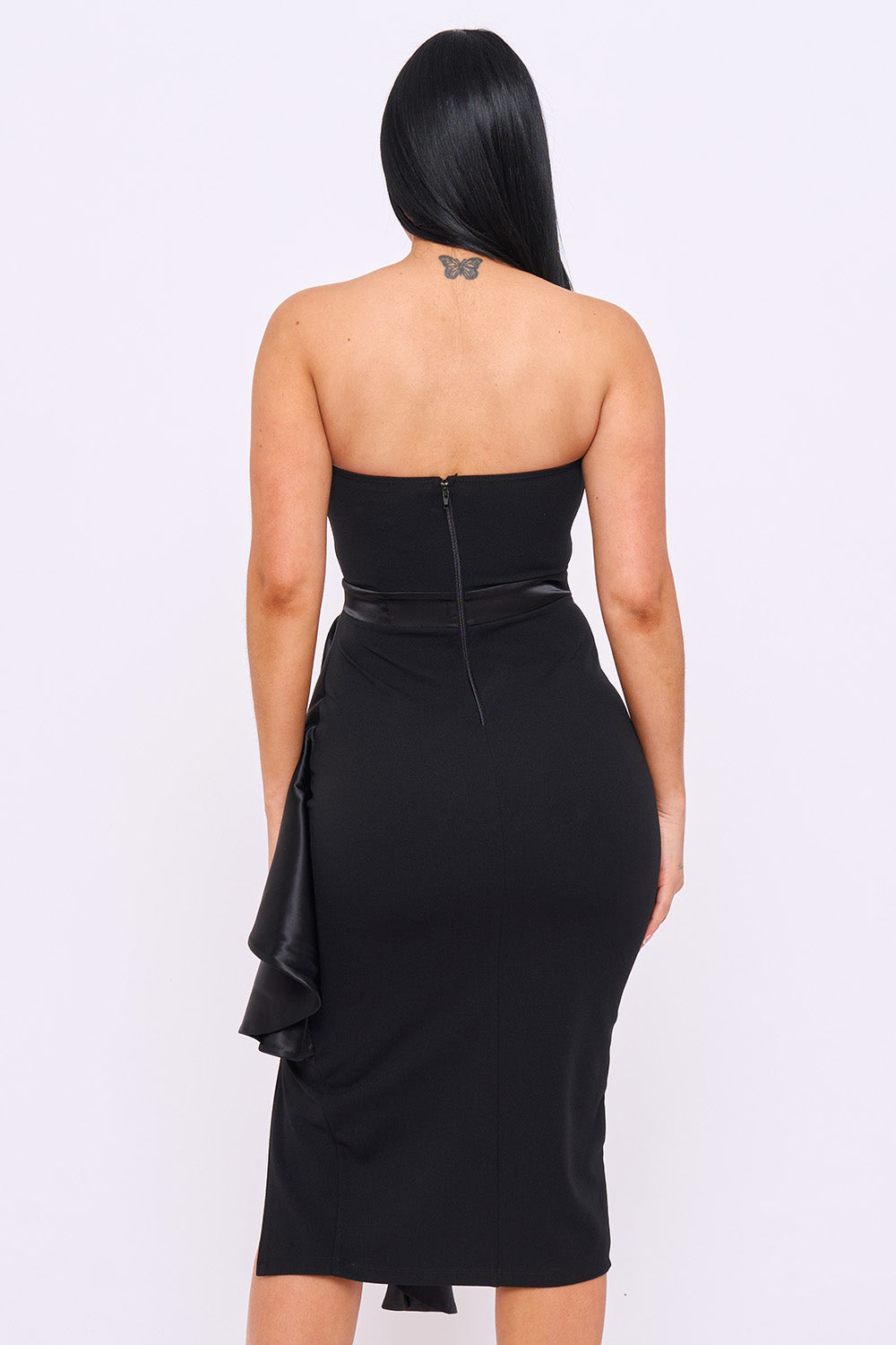 Symphony Dress - Satin Pleated Fabric Contrast Midi Dress | Zezebe