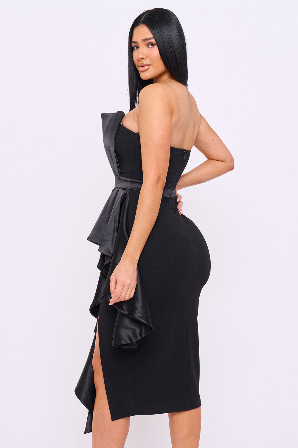 Symphony Dress - Satin Pleated Fabric Contrast Midi Dress | Zezebe