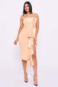 Symphony Dress - Satin Pleated Fabric Contrast Midi Dress | Zezebe