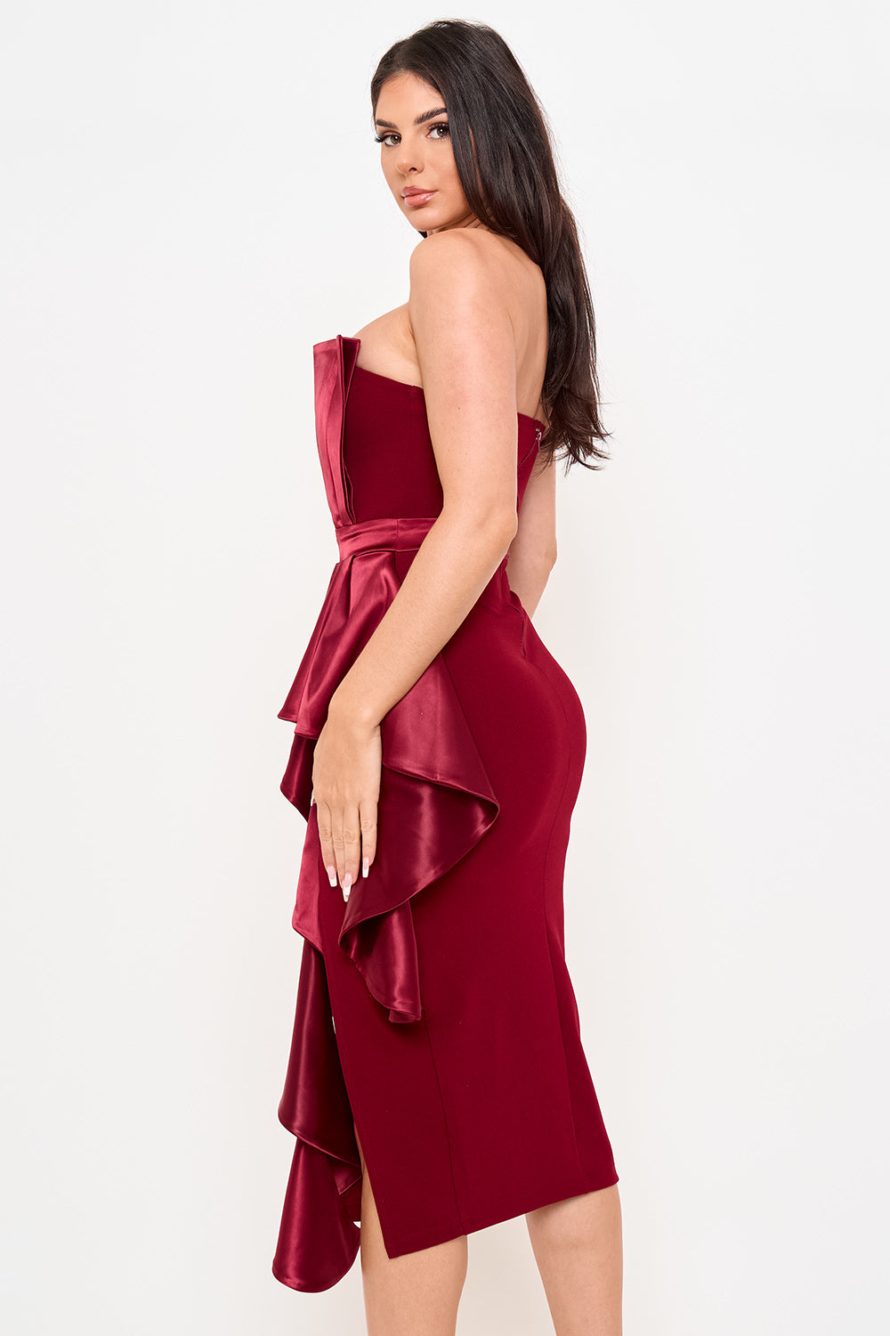 Symphony Dress - Satin Pleated Fabric Contrast Midi Dress | Zezebe