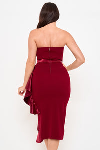 Symphony Dress - Satin Pleated Fabric Contrast Midi Dress | Zezebe