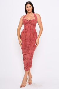 Polka Dot Halter Neck Midi Dress