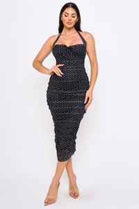 Polka Dot Halter Neck Midi Dress