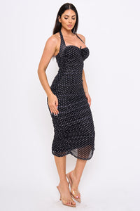 Polka Dot Halter Neck Midi Dress
